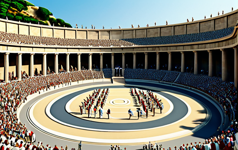 체육의 역사 - Ancient Olympics Scene**

"A scene depicting the ancient Olympic Games in Greece. Athletes, fully cl...