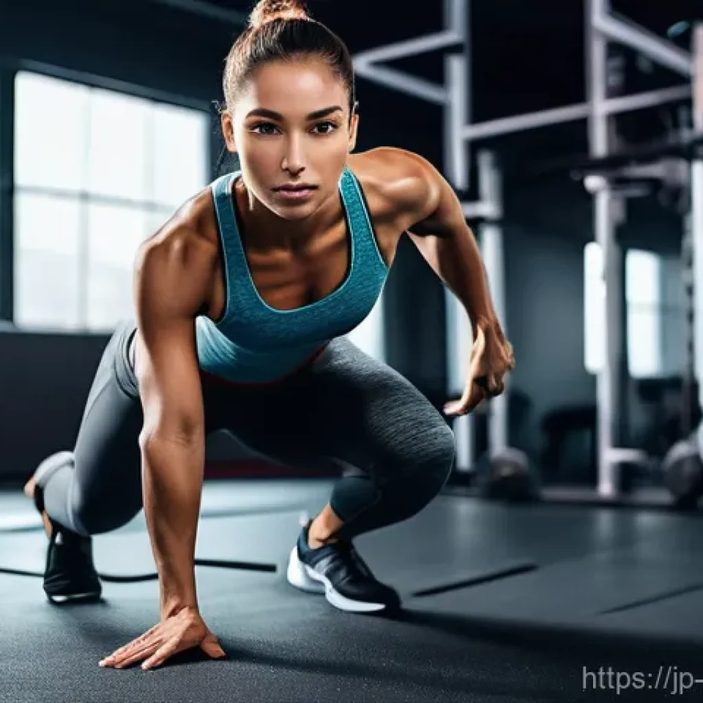 스포츠 상해 예방 - **AI Personal Trainer in a Smart Gym**:
"A full-body shot of an athletic person, either male or ...