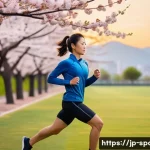 스포츠 수행 능력 향상 - A modern Japanese athlete performing a high-intensity interval training (HIIT) workout outdoors duri...